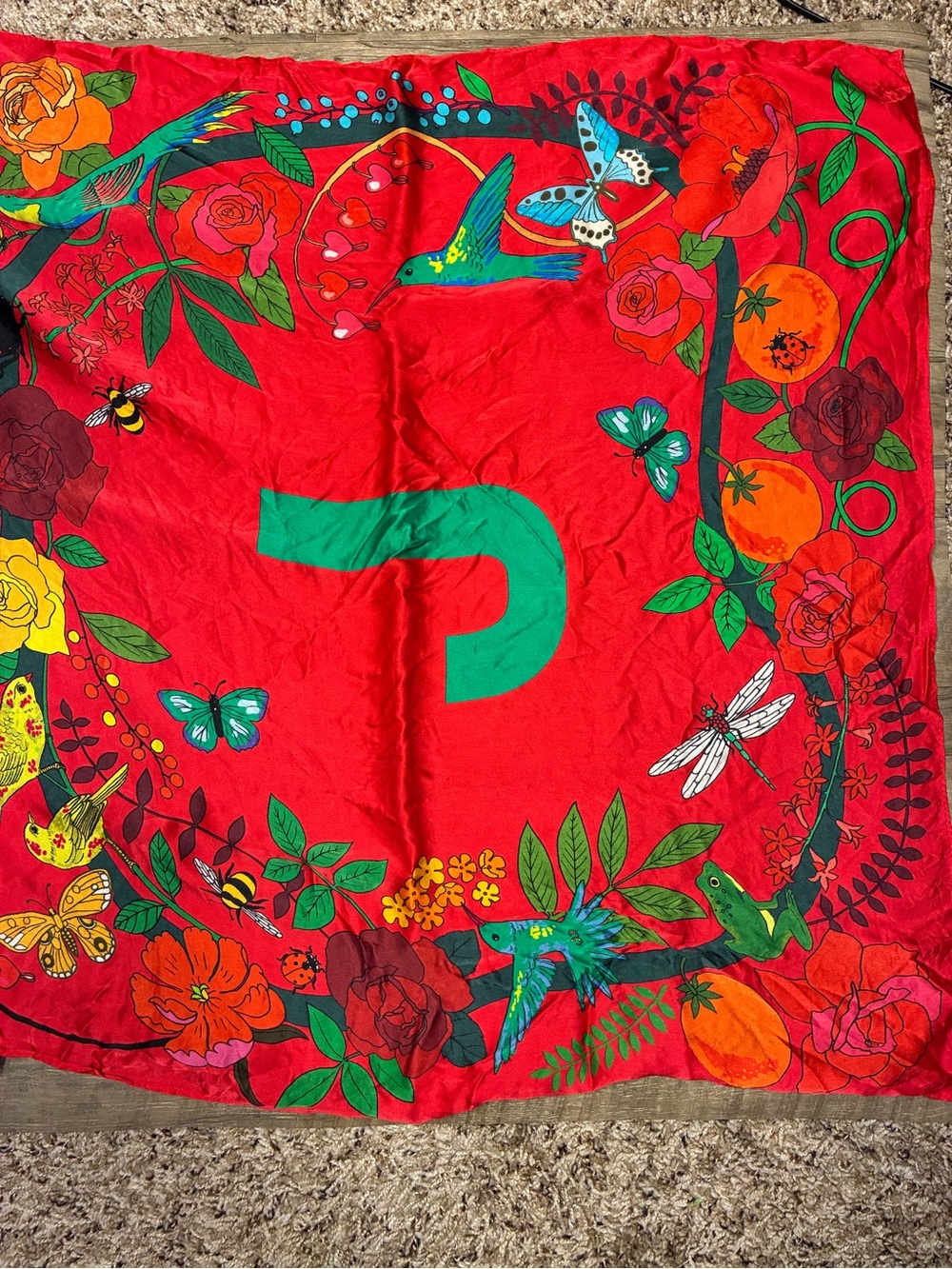 Anthropologie Karen Mabon 100% Silk J Printed Square Scarf Birds Flowers - Picture 3 of 9